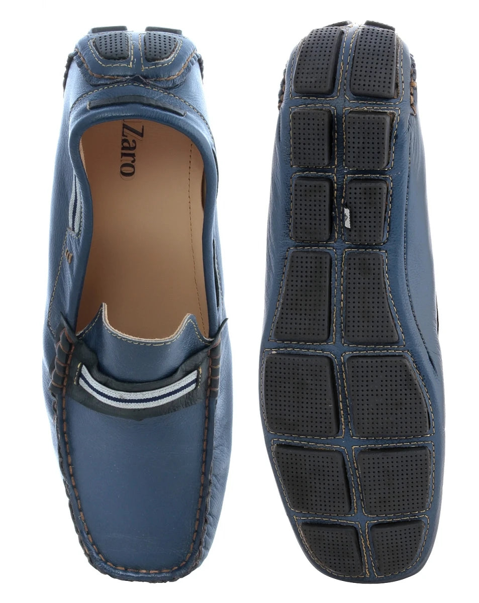 Pure Leather Blue Driving Shoes - STN2315MADBLU