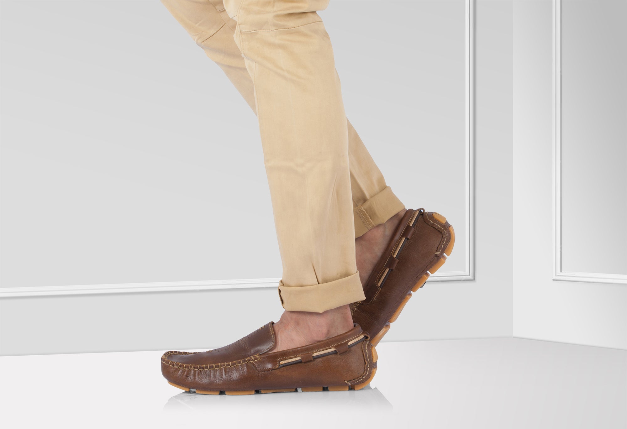 TZARO Pure Leather Tan Color Driving Shoes - STN23167GILL - Showcase Image 2