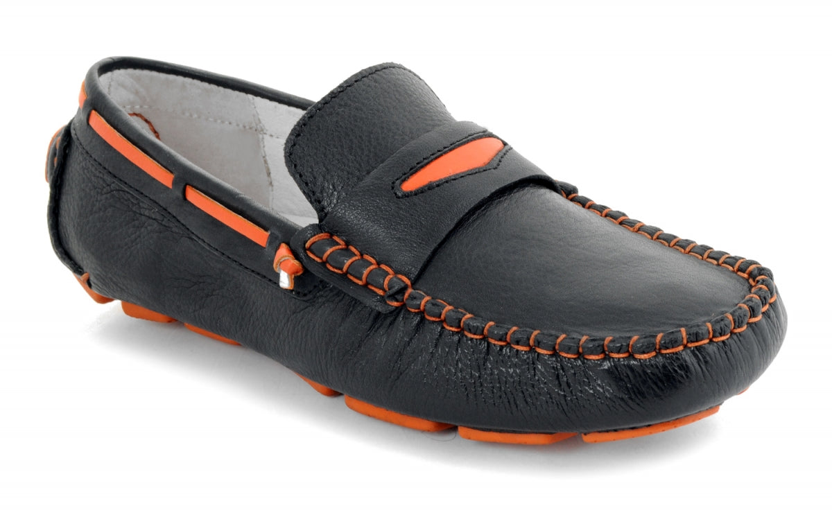 Black Orange Leather Driving Shoes Online