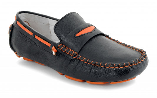 Black Orange Leather Driving Shoes Online