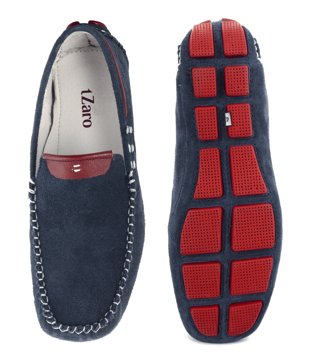 TZARO Genuine Leather Navy Blue Driving Shoes - STN2321BLUSUD