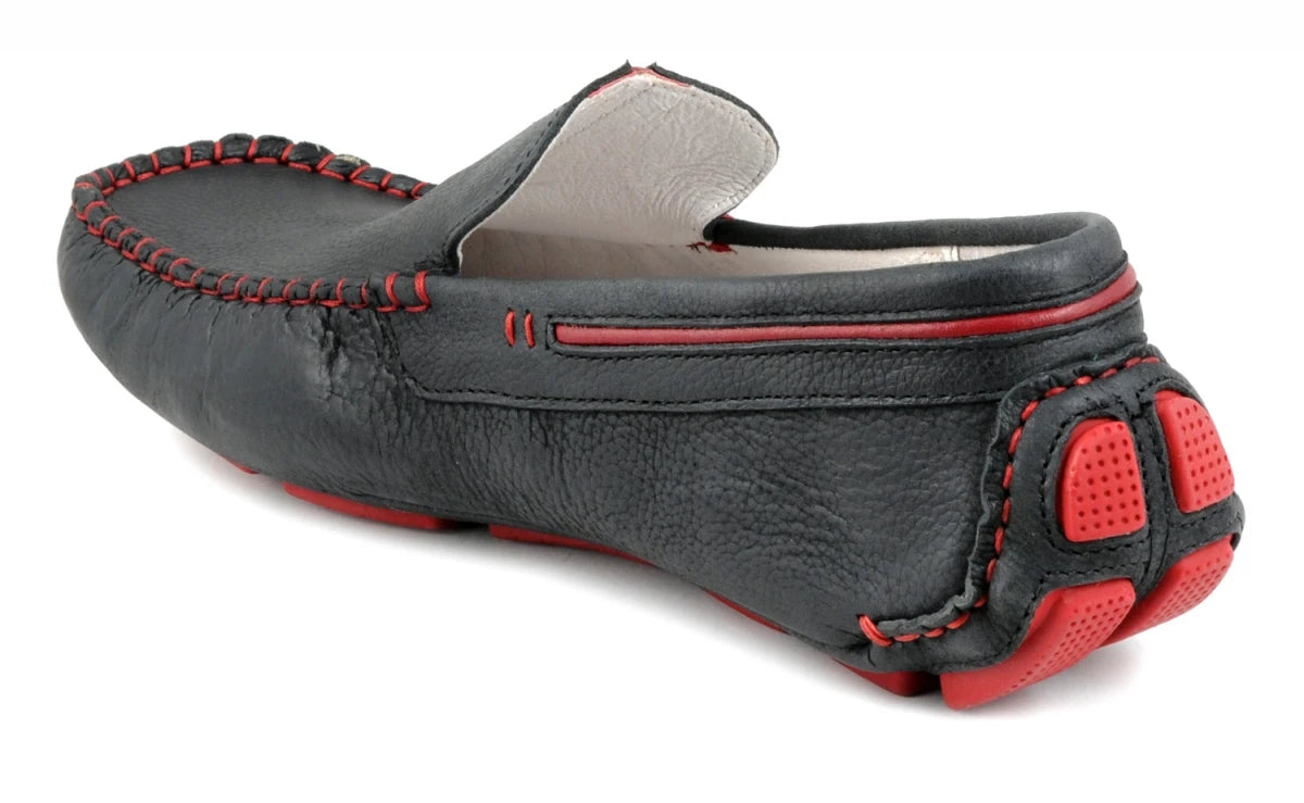 Pure Leather Black Driving Shoes - STN2324REDPIP