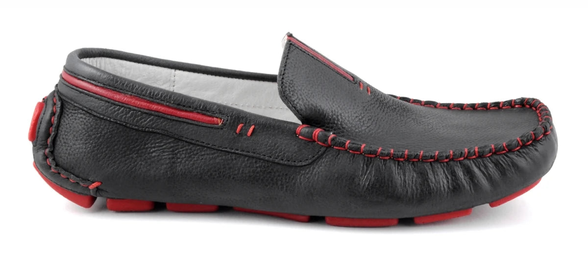 Pure Leather Black Driving Shoes - STN2324REDPIP