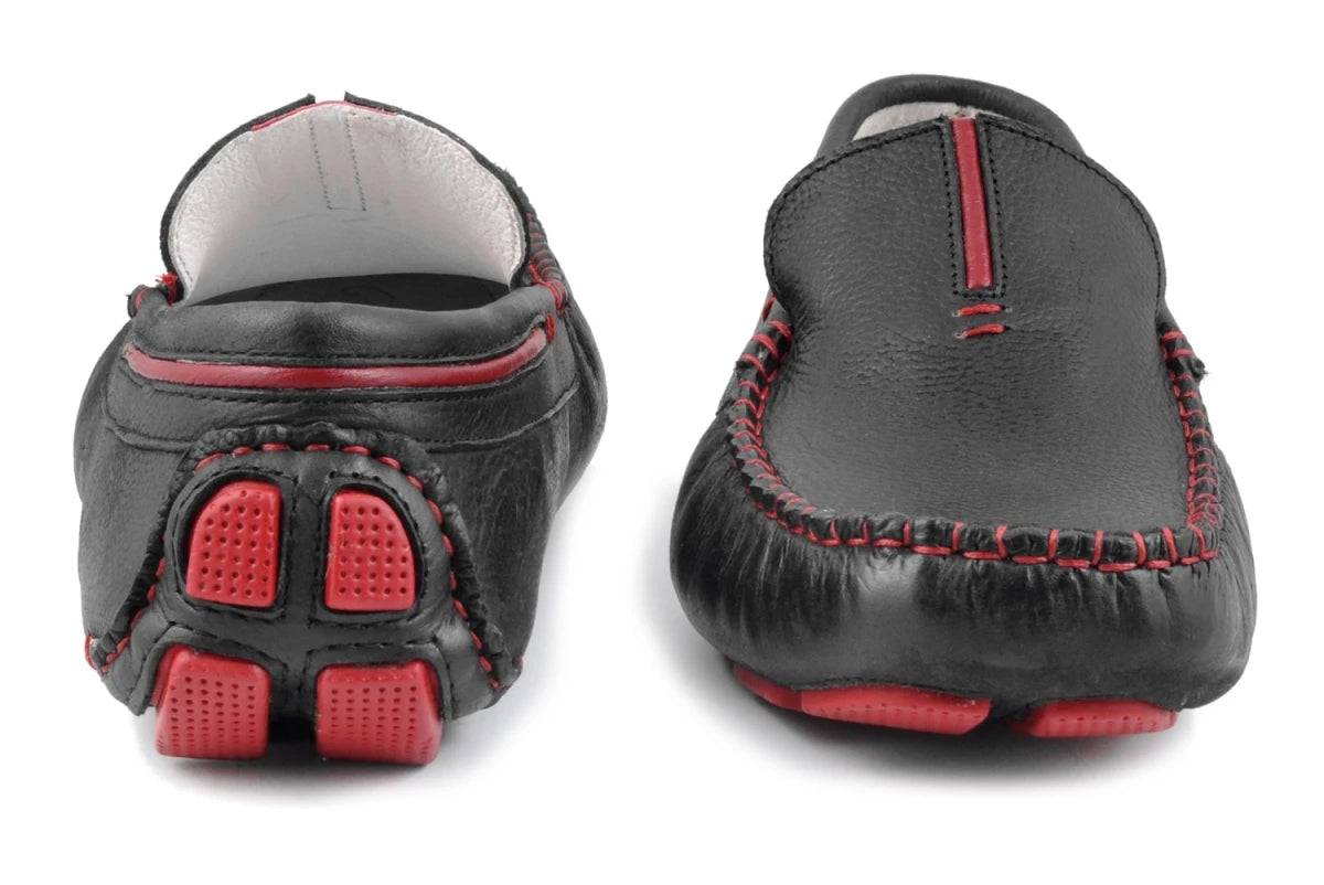 Pure Leather Black Driving Shoes - STN2324REDPIP