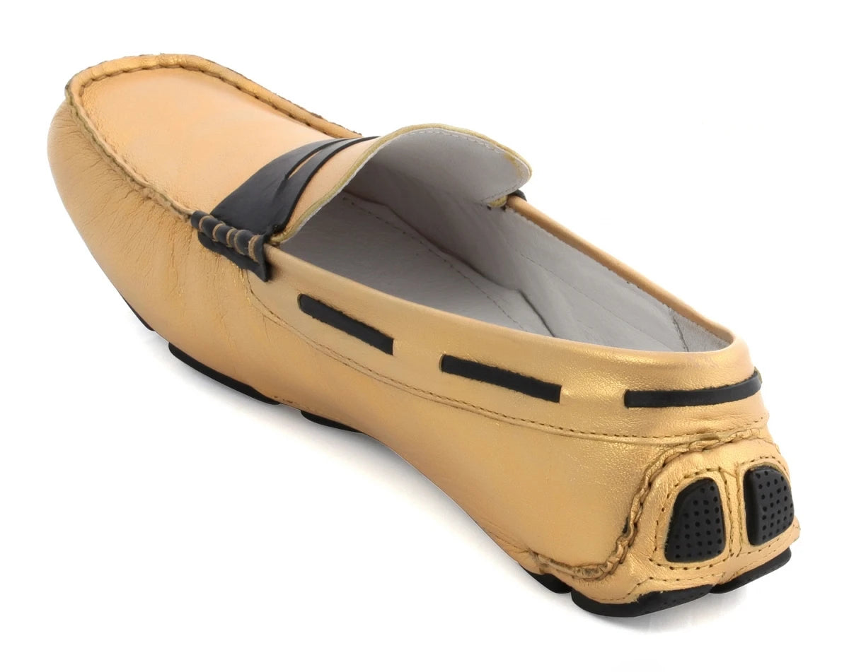 Pure Leather Gold Driving Shoes - STN2329Gold