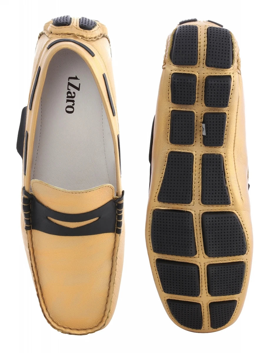 Pure Leather Gold Driving Shoes - STN2329Gold