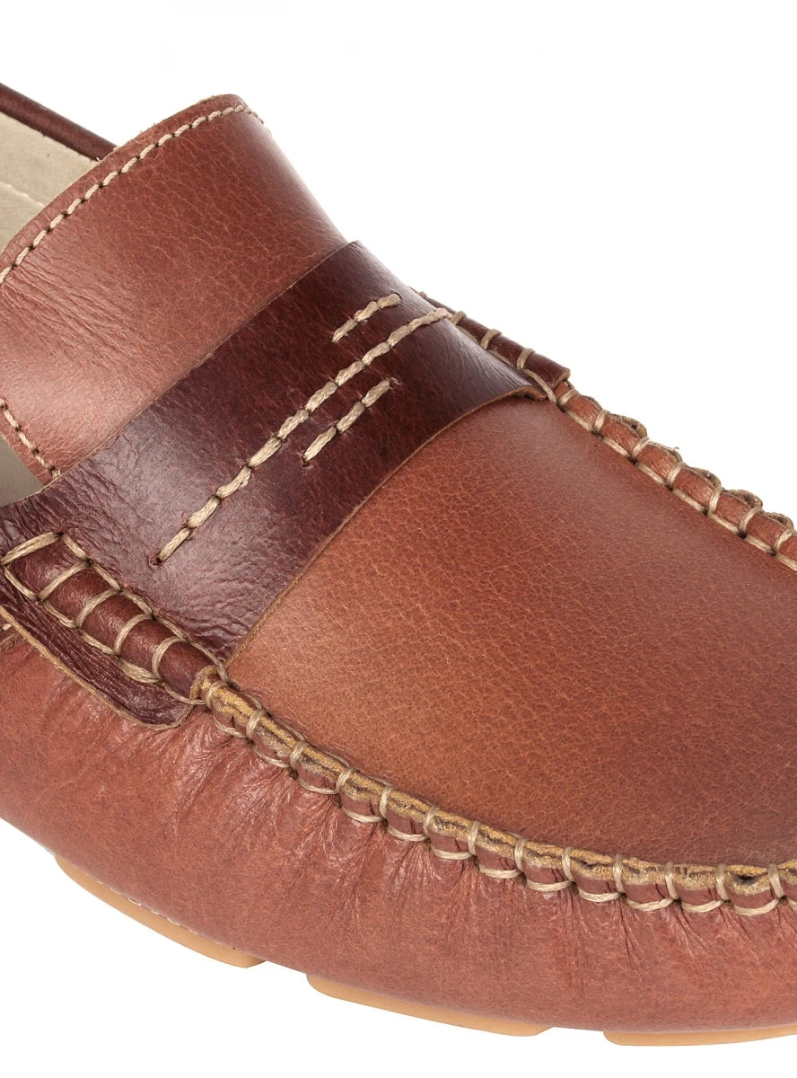 Pure Leather Tan Brown Driving Shoes - STN2330Morse