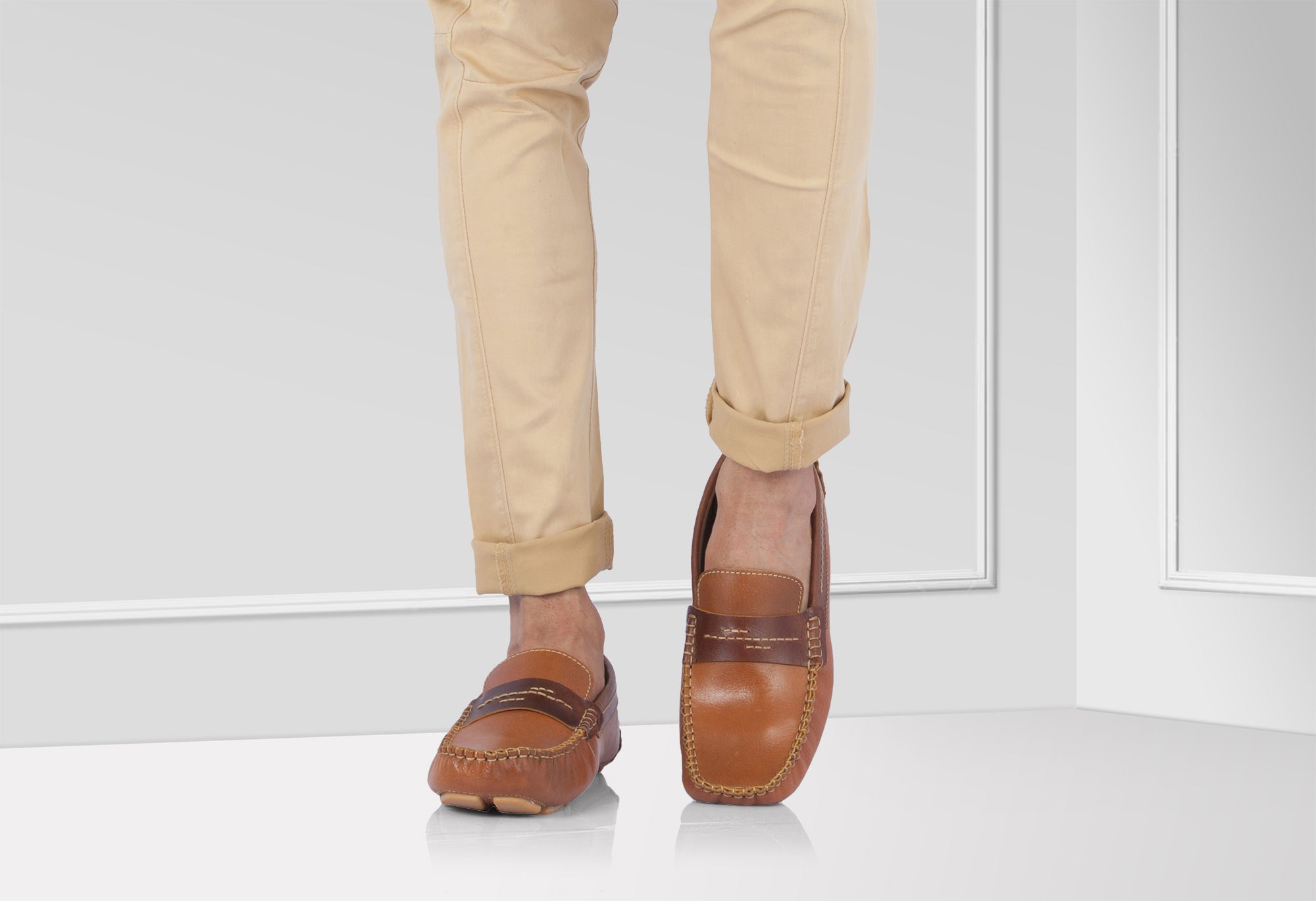 Pure Leather Tan Brown Driving Shoes - STN2330Morse - Showcase Image 1
