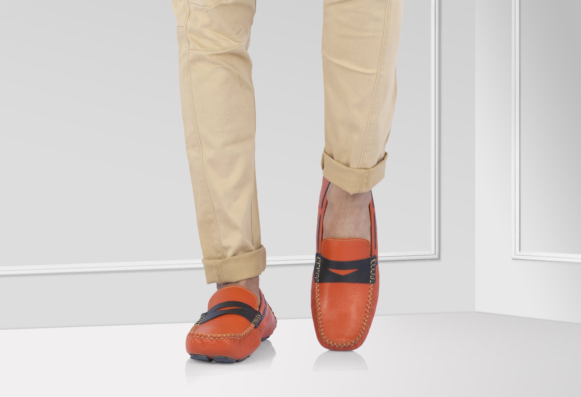 Pure Leather Orange Color Driving Shoes - STN2331Orng - Showcase Image 2