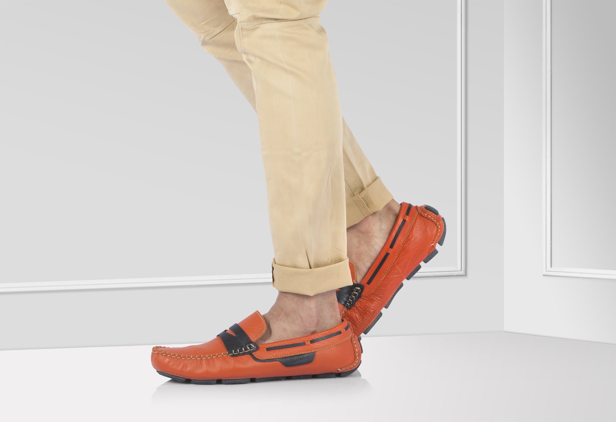 Pure Leather Orange Color Driving Shoes - STN2331Orng - Showcase Image 1