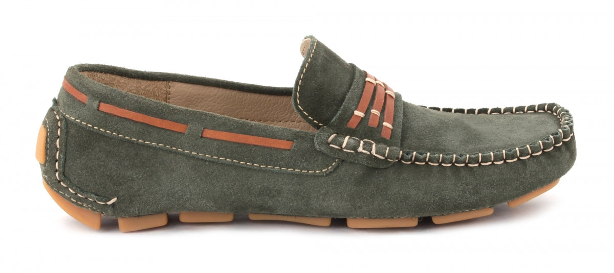 TZARO Genuine Leather Dark Green Driving Shoes - STN2333SDGRN