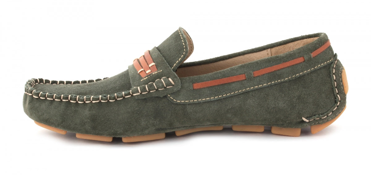 TZARO Genuine Leather Dark Green Driving Shoes - STN2333SDGRN