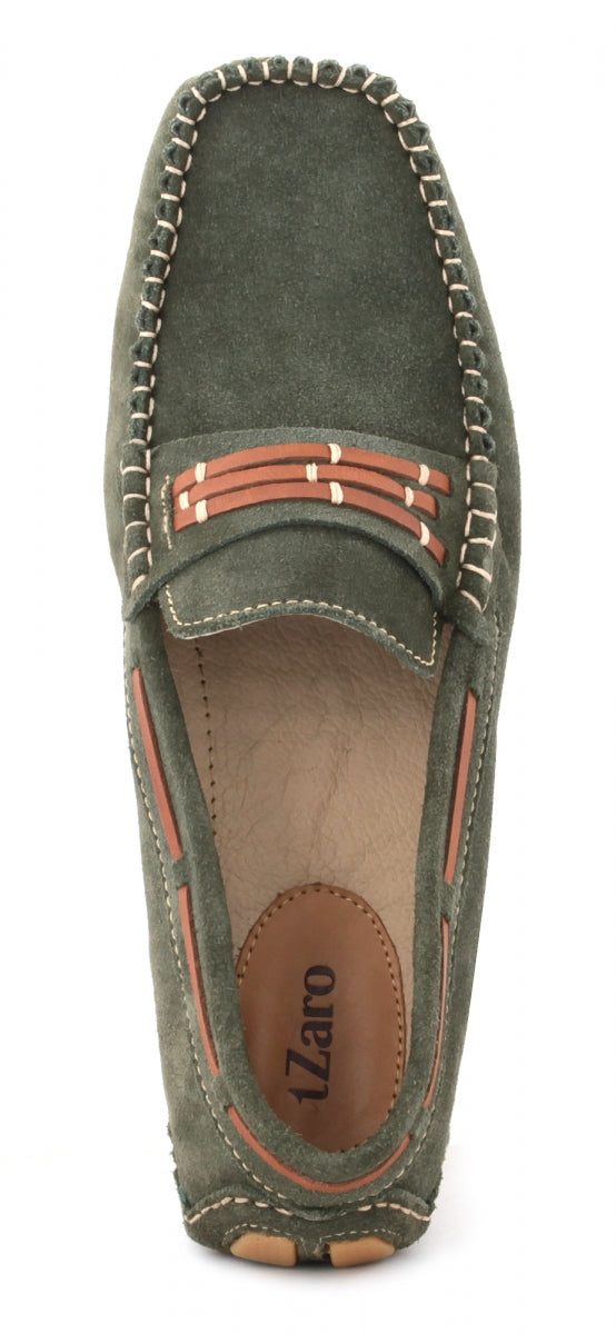 TZARO Genuine Leather Dark Green Driving Shoes - STN2333SDGRN