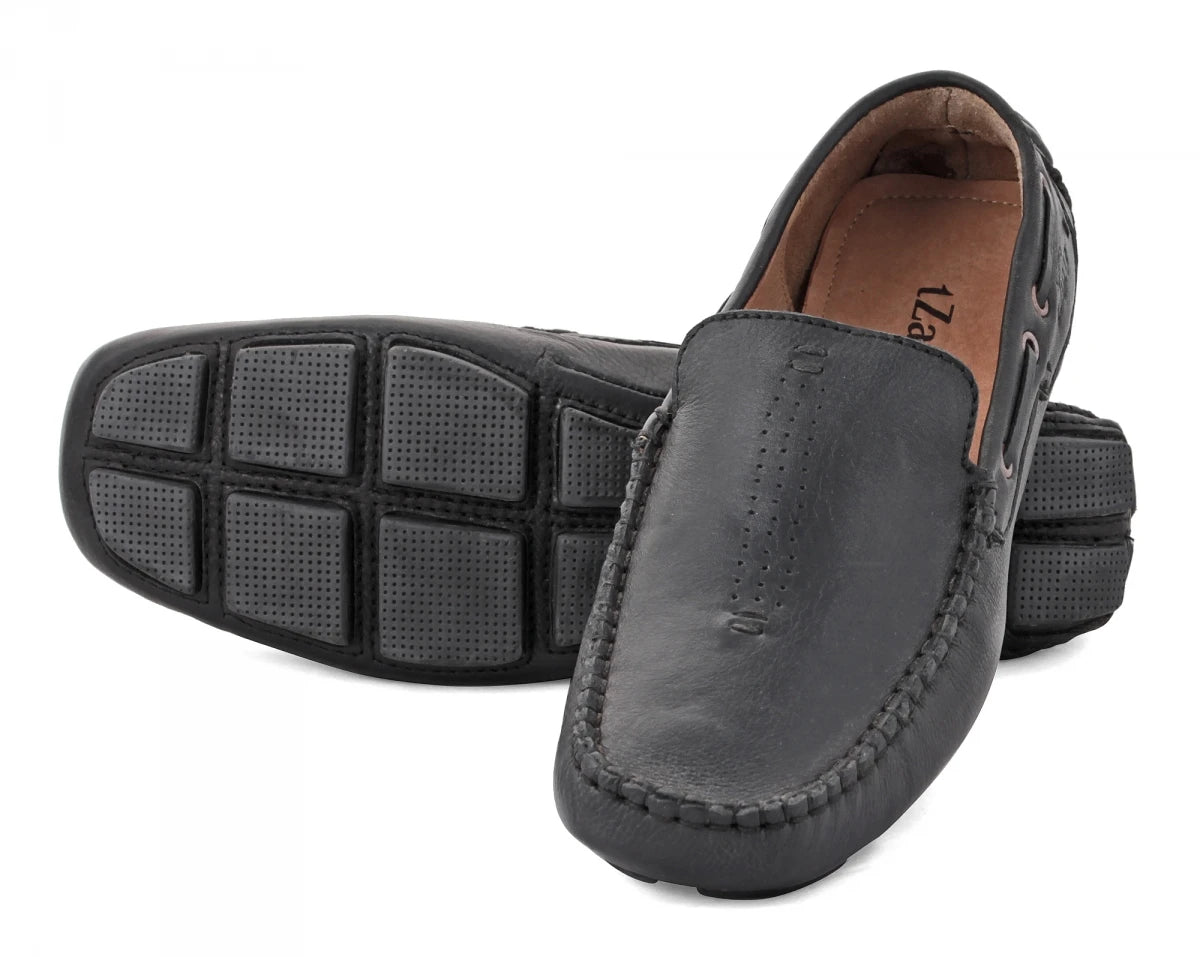 TZARO Black Leather Driving Shoes - STN2334BLKND