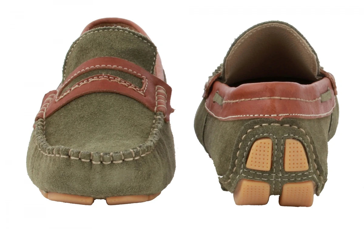 Genuine Leather Olive Green Driving Shoes - STN2337GRNTAN
