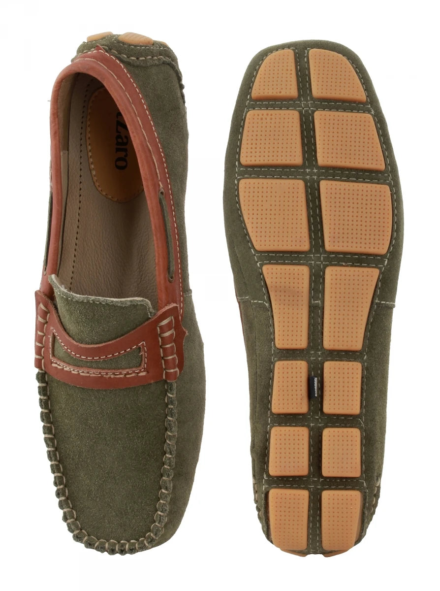 Genuine Leather Olive Green Driving Shoes - STN2337GRNTAN