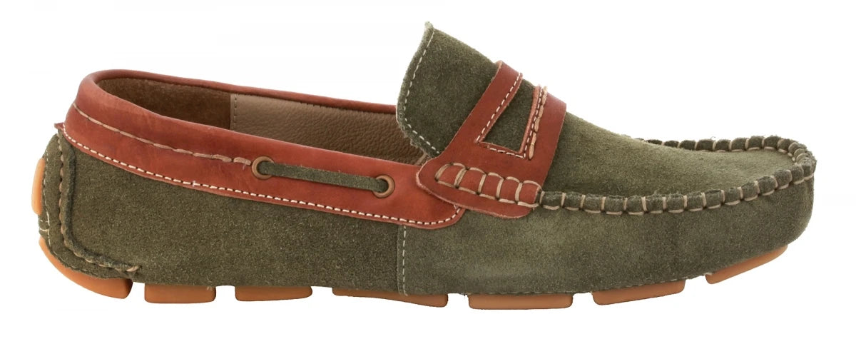 Genuine Leather Olive Green Driving Shoes - STN2337GRNTAN