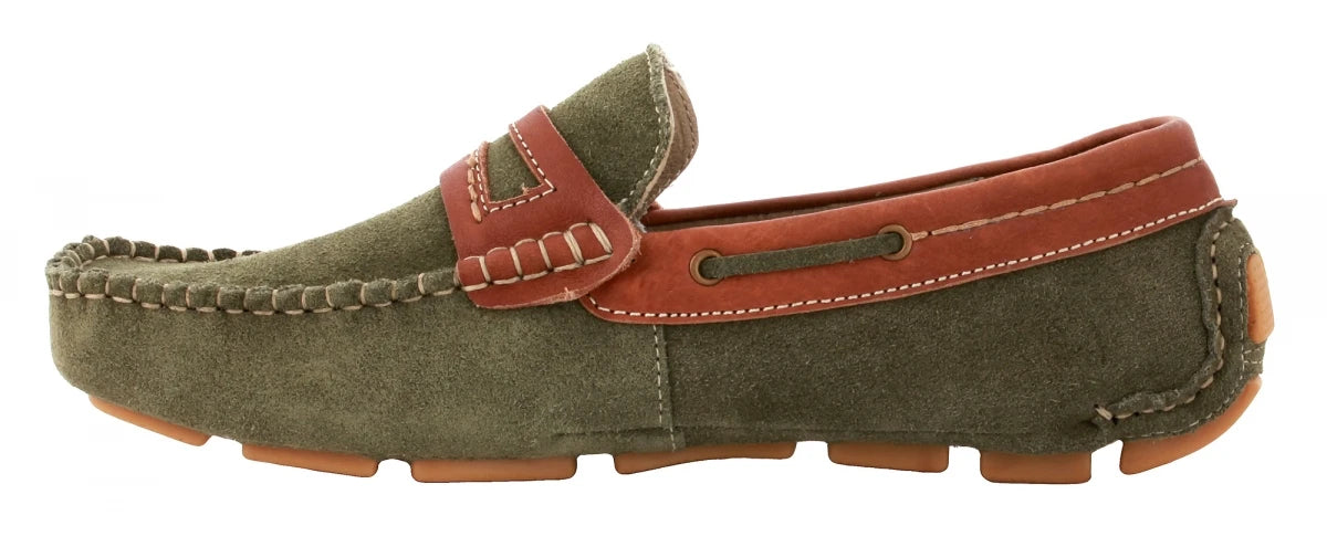 Genuine Leather Olive Green Driving Shoes - STN2337GRNTAN