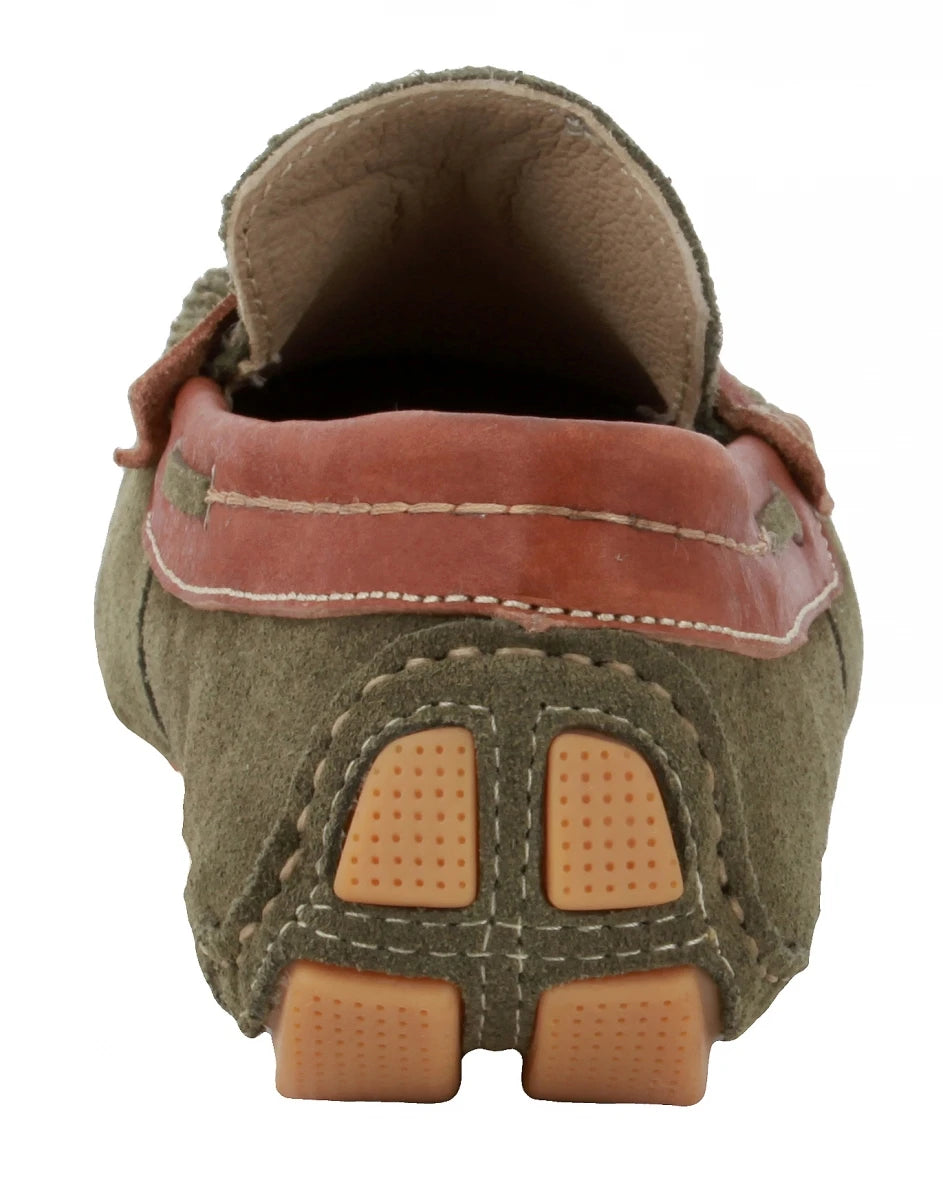 Genuine Leather Olive Green Driving Shoes - STN2337GRNTAN