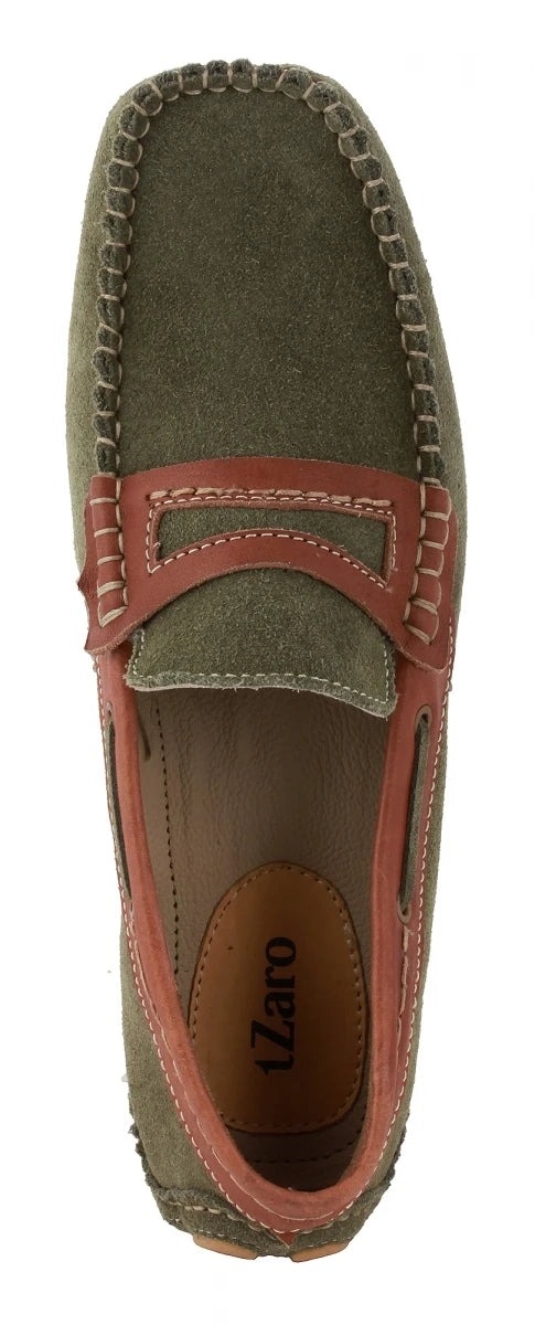 Genuine Leather Olive Green Driving Shoes - STN2337GRNTAN