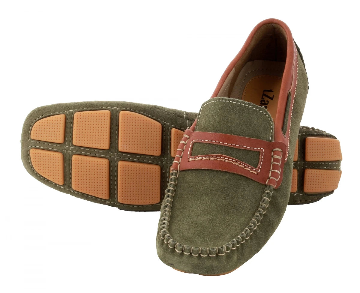Genuine Leather Olive Green Driving Shoes - STN2337GRNTAN