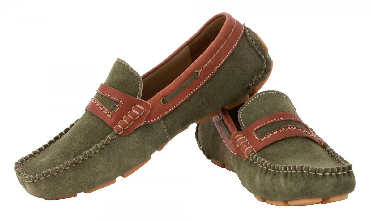 Genuine Leather Olive Green Driving Shoes - STN2337GRNTAN