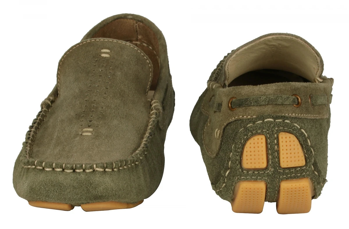 Olive Green Driving Shoes Made With Olive Color Suede Leather - STN2346OLV07