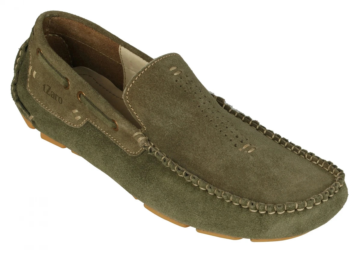 Olive Green Driving Shoes Made With Olive Color Suede Leather - STN2346OLV07