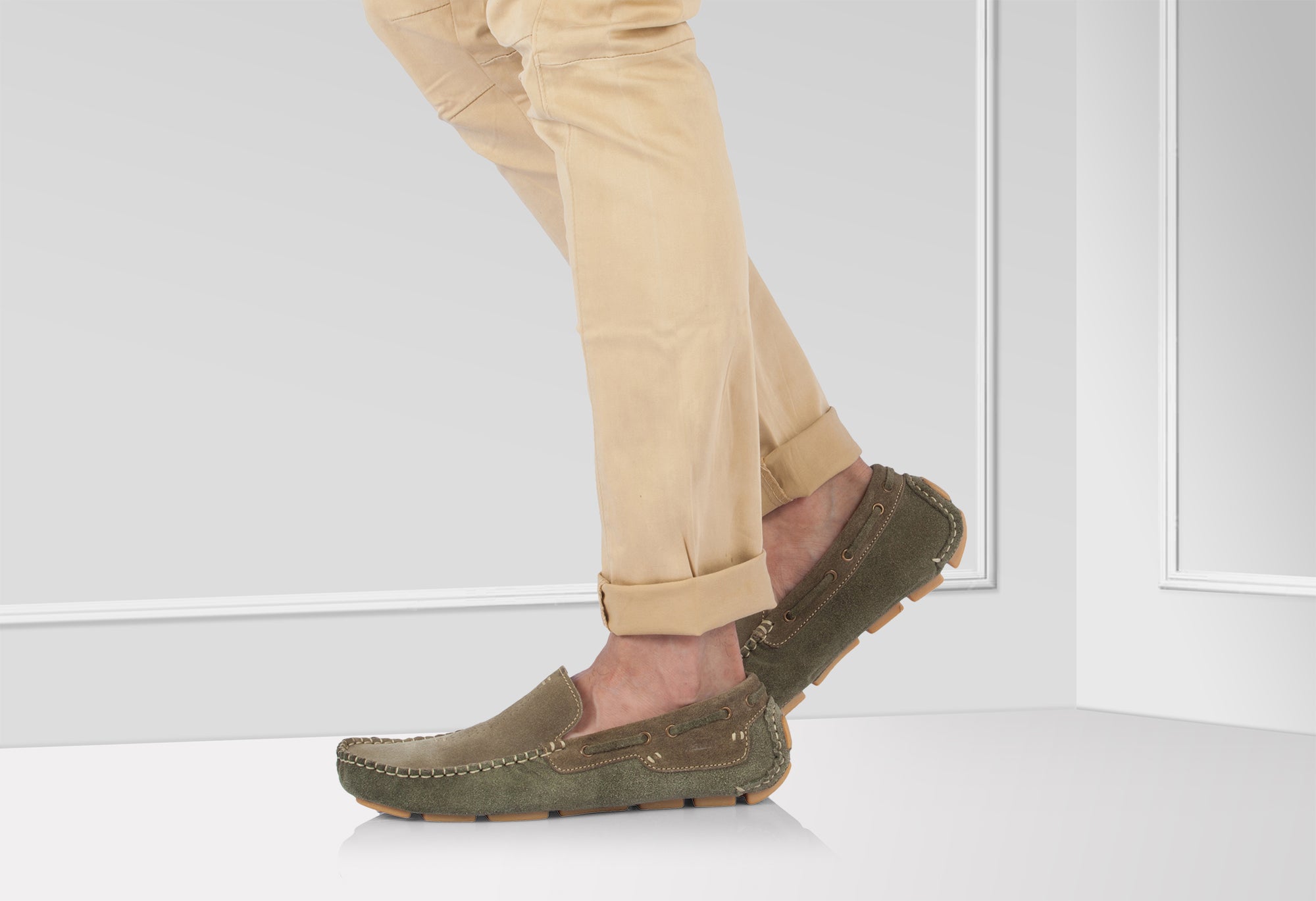 Olive Green Driving Shoes Made With Olive Color Suede Leather - STN2346OLV07 - Showcase Image 2