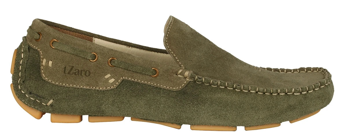 Olive Green Driving Shoes Made With Olive Color Suede Leather - STN2346OLV07