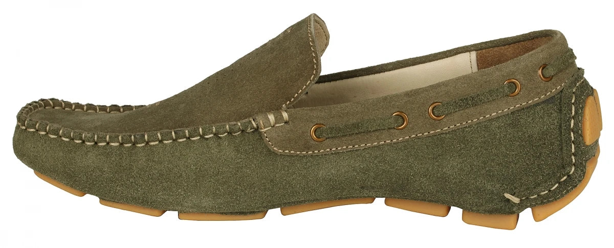 Olive Green Driving Shoes Made With Olive Color Suede Leather - STN2346OLV07