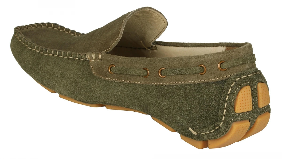 Olive Green Driving Shoes Made With Olive Color Suede Leather - STN2346OLV07