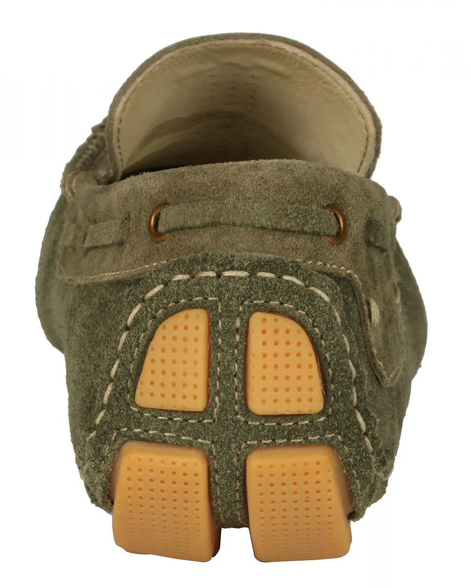 Olive Green Driving Shoes Made With Olive Color Suede Leather - STN2346OLV07