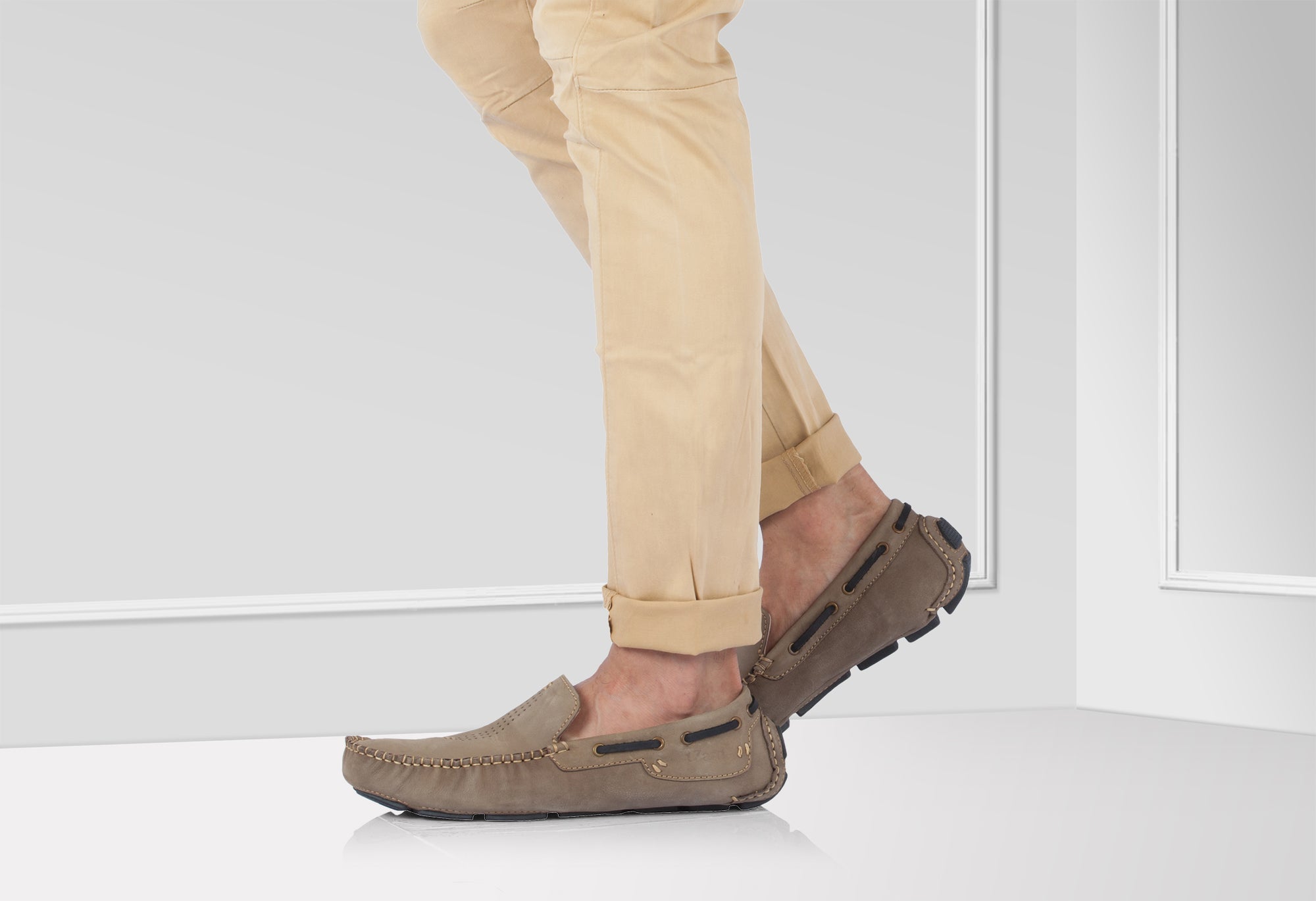 Pure Leather Olive-Green Driving Shoes - STN2347NUOLV - Showcase Image 1