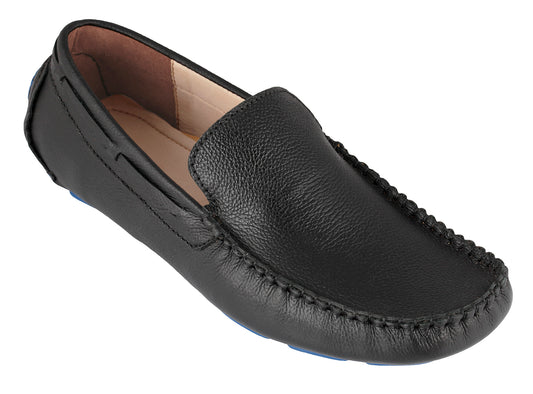 Pure Leather, Moc-toe Construction, Black Driving Shoe – TIM, ST2348CLBLK