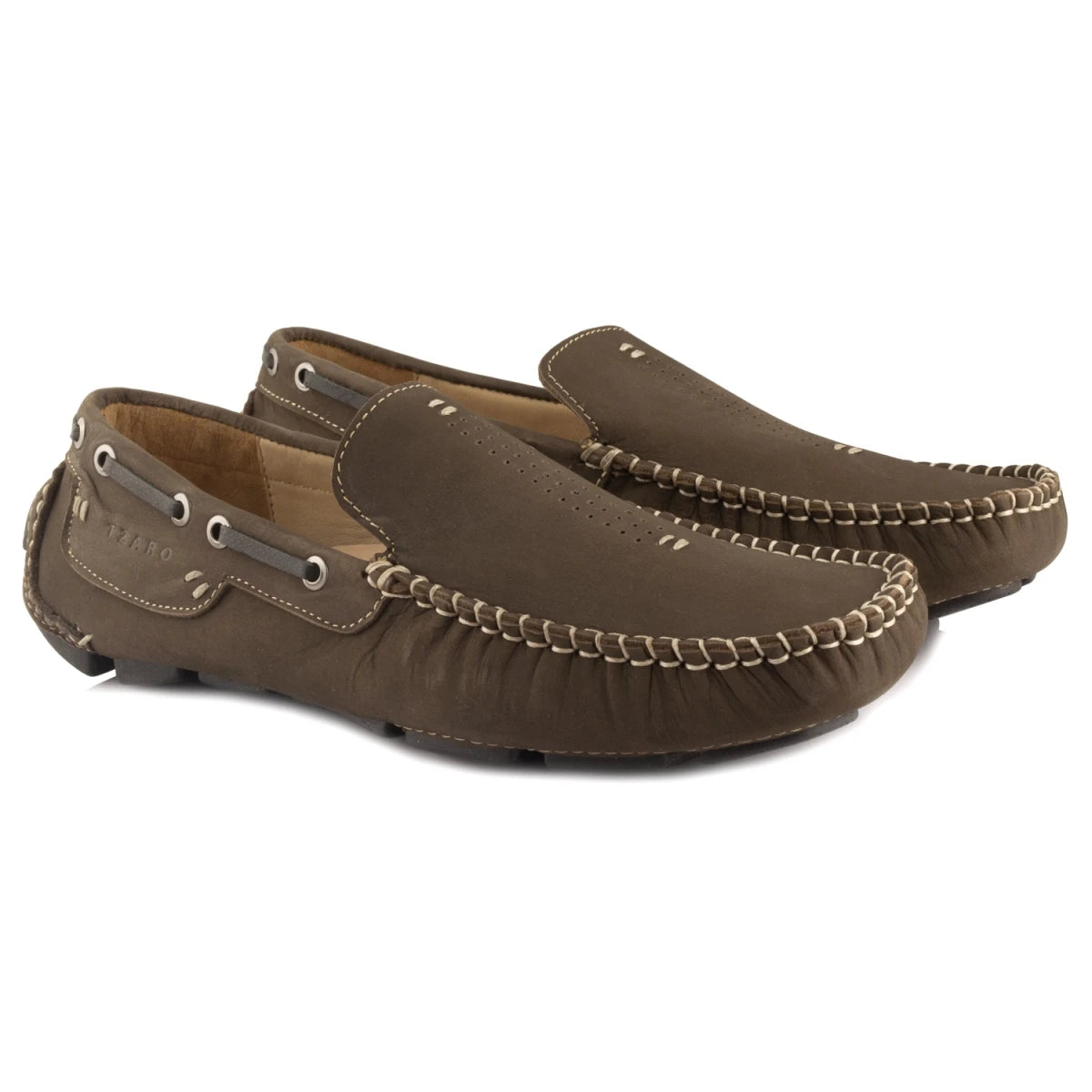 TZARO Pure Leather Dark Olive Green Driving Shoes - STN2353NUDOLV