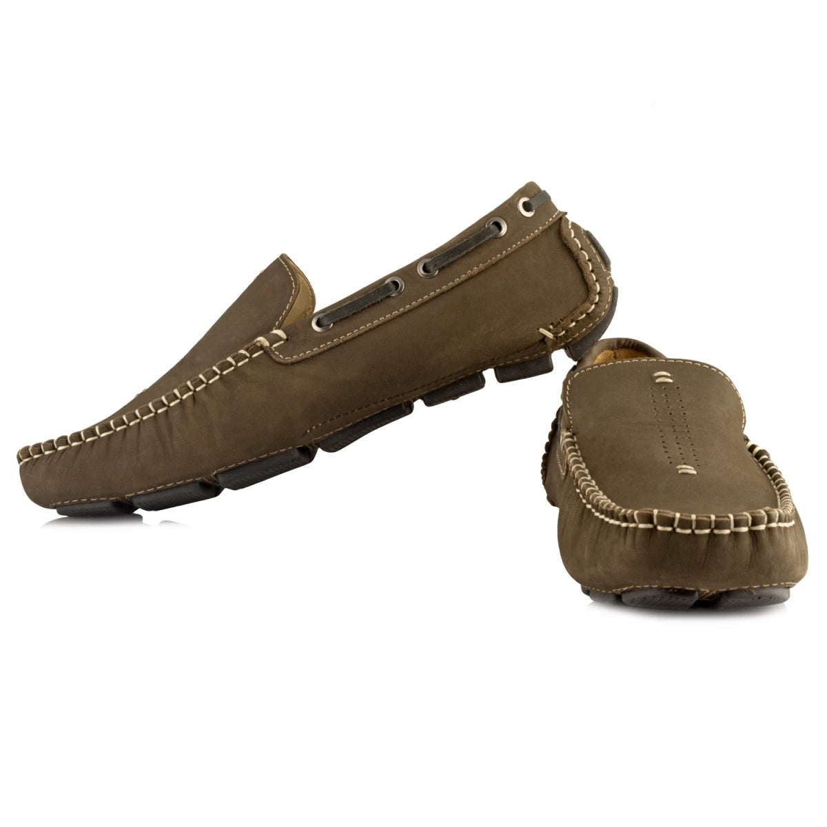 TZARO Pure Leather Dark Olive Green Driving Shoes - STN2353NUDOLV