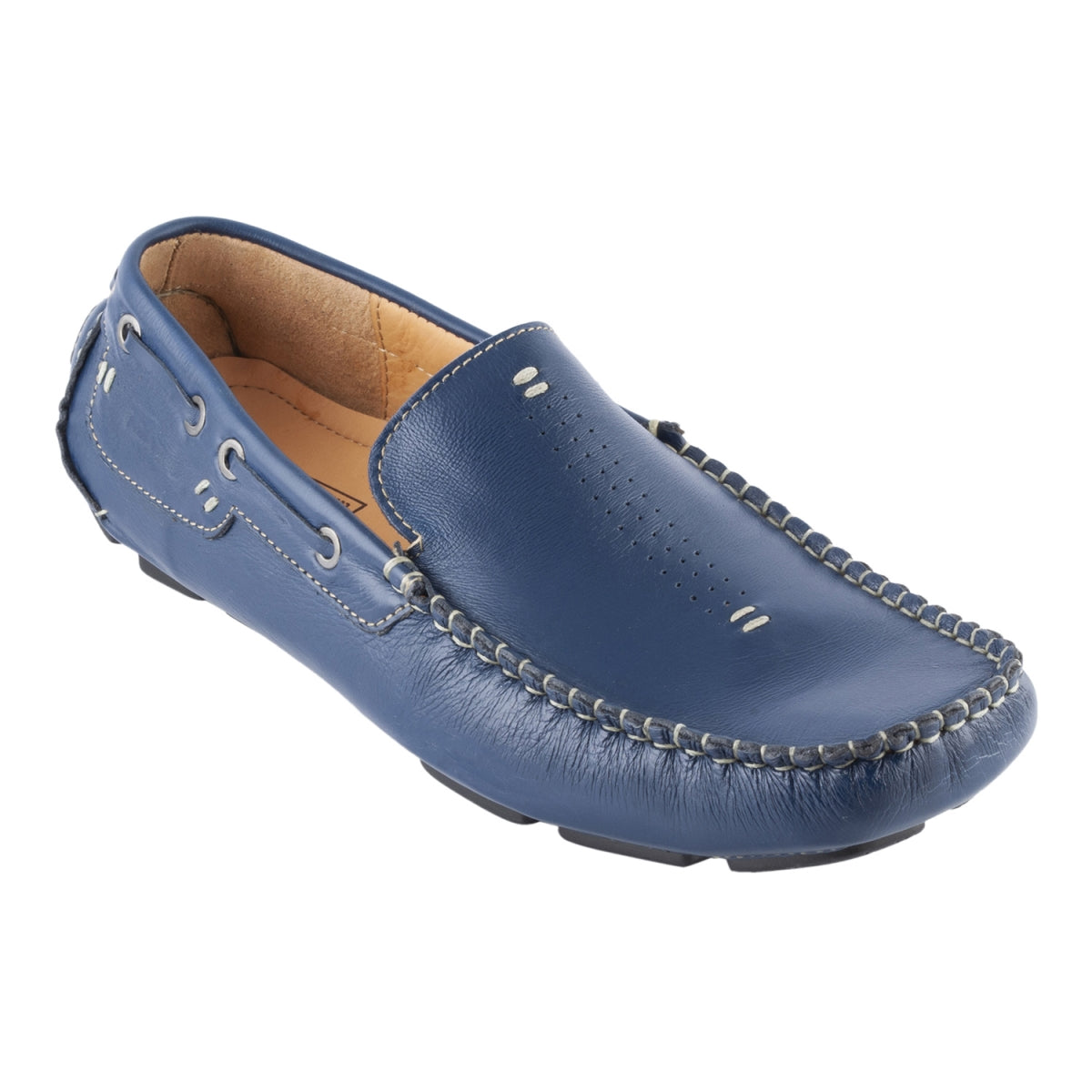 Pure Leather, Moc-toe Construction, Blue Driving Shoe - Saphire, STN2355NVY234