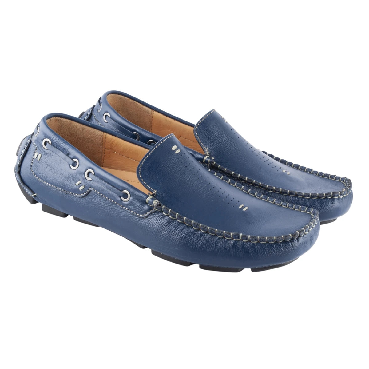 Pure Leather, Moc-toe Construction, Blue Driving Shoe - Saphire, STN2355NVY234