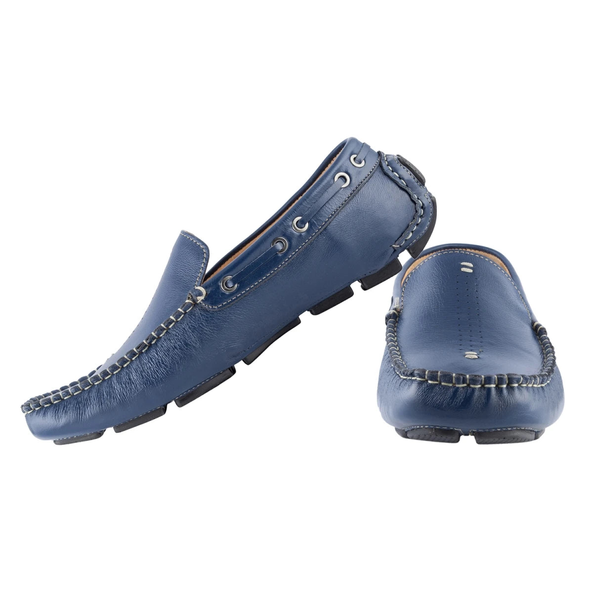 Pure Leather, Moc-toe Construction, Blue Driving Shoe - Saphire, STN2355NVY234
