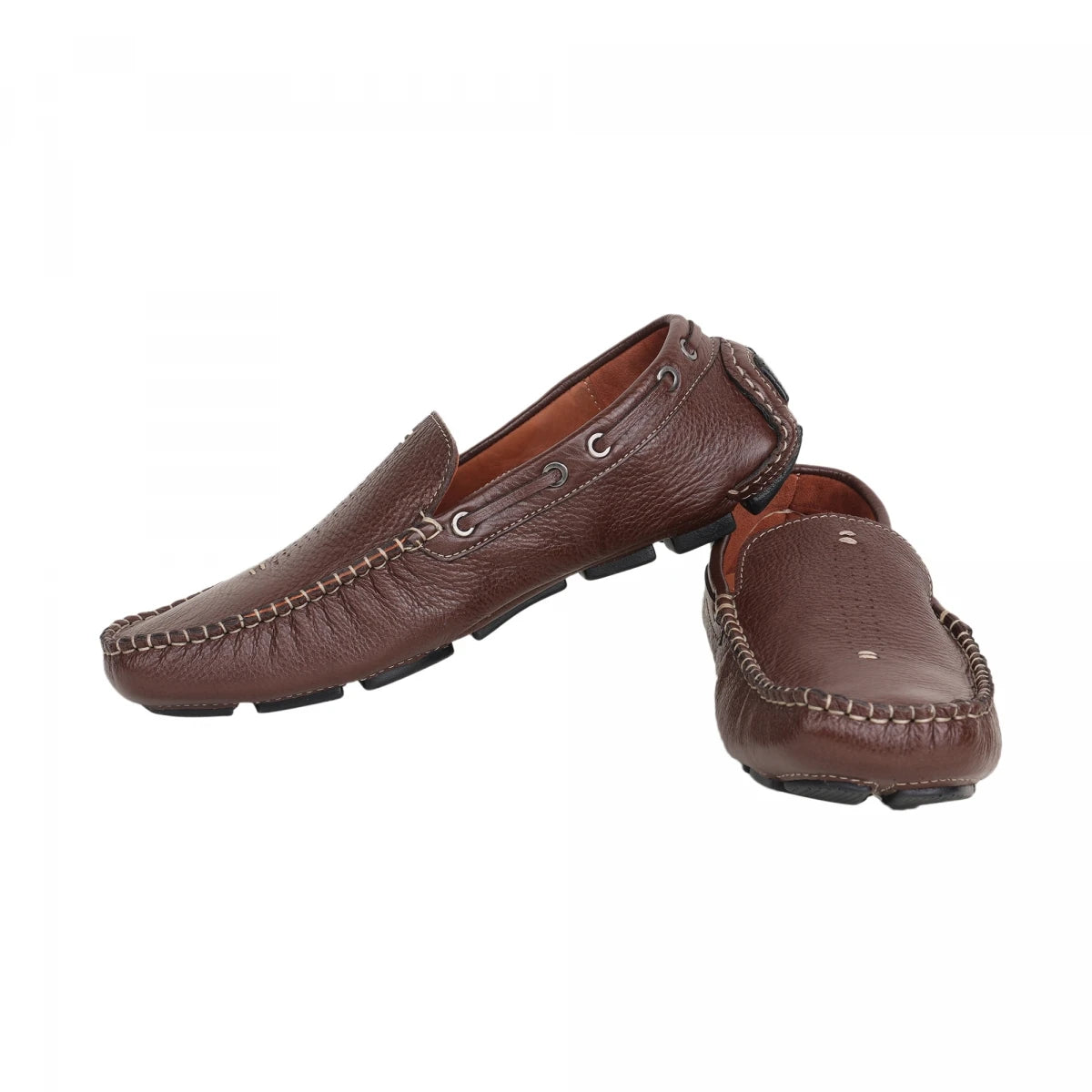 Pure Leather, Moc-toe Construction, Coffee Color Driving Shoe, STN2357CHR34