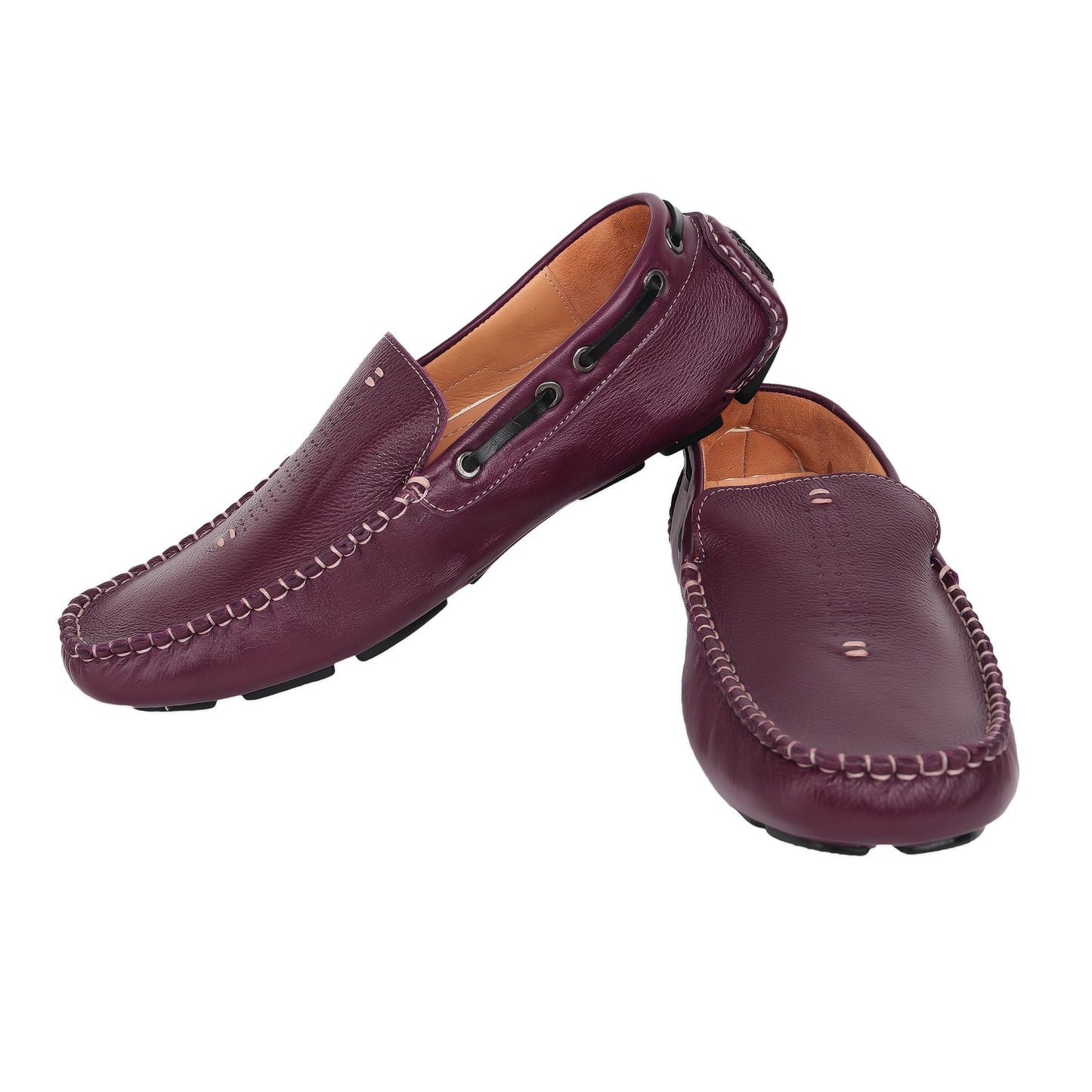 Pure Leather, Moc-toe Construction, Burgundy Color Driving Shoe, STN2361BURG