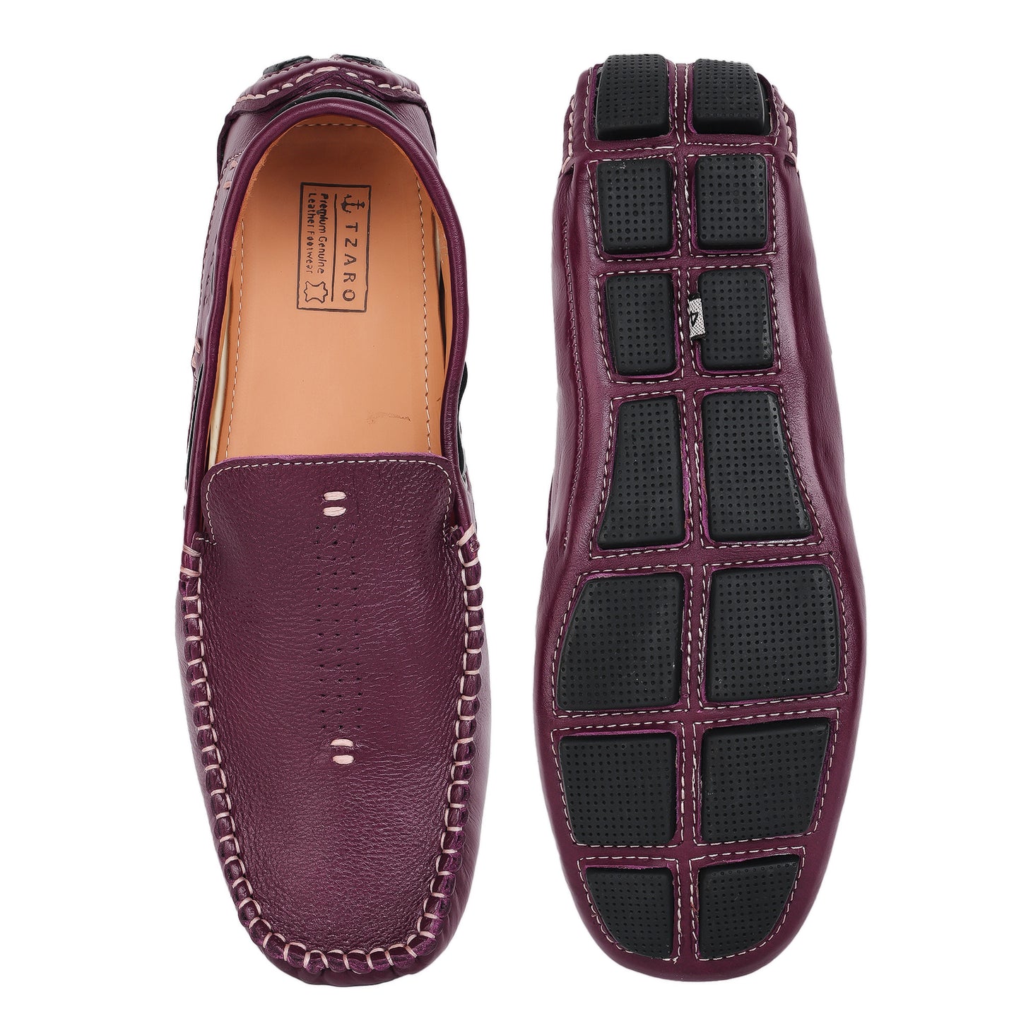 Pure Leather, Moc-toe Construction, Burgundy Color Driving Shoe, STN2361BURG