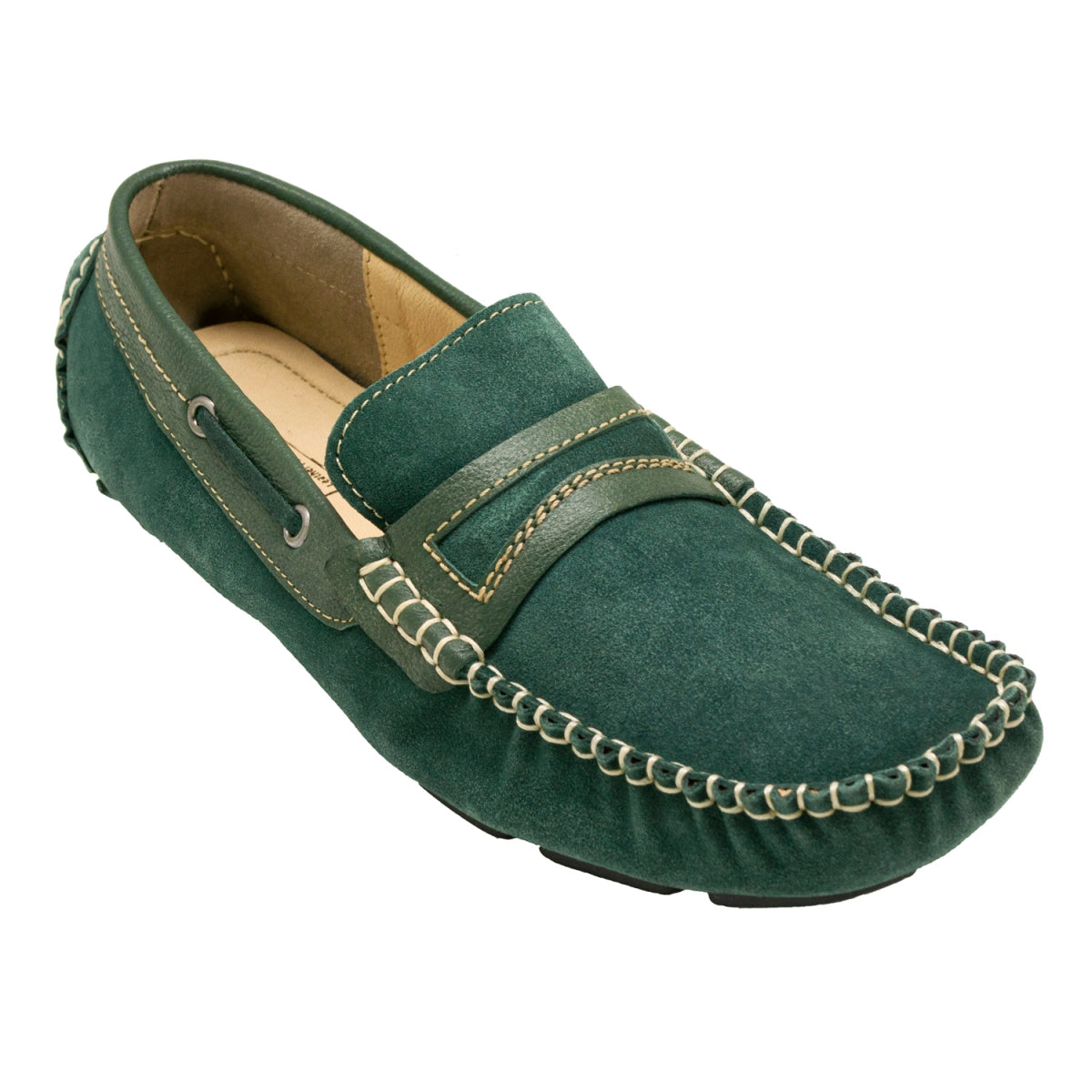 Pure Leather Driving Shoes with Rubber Sole - STN372OLVGRN