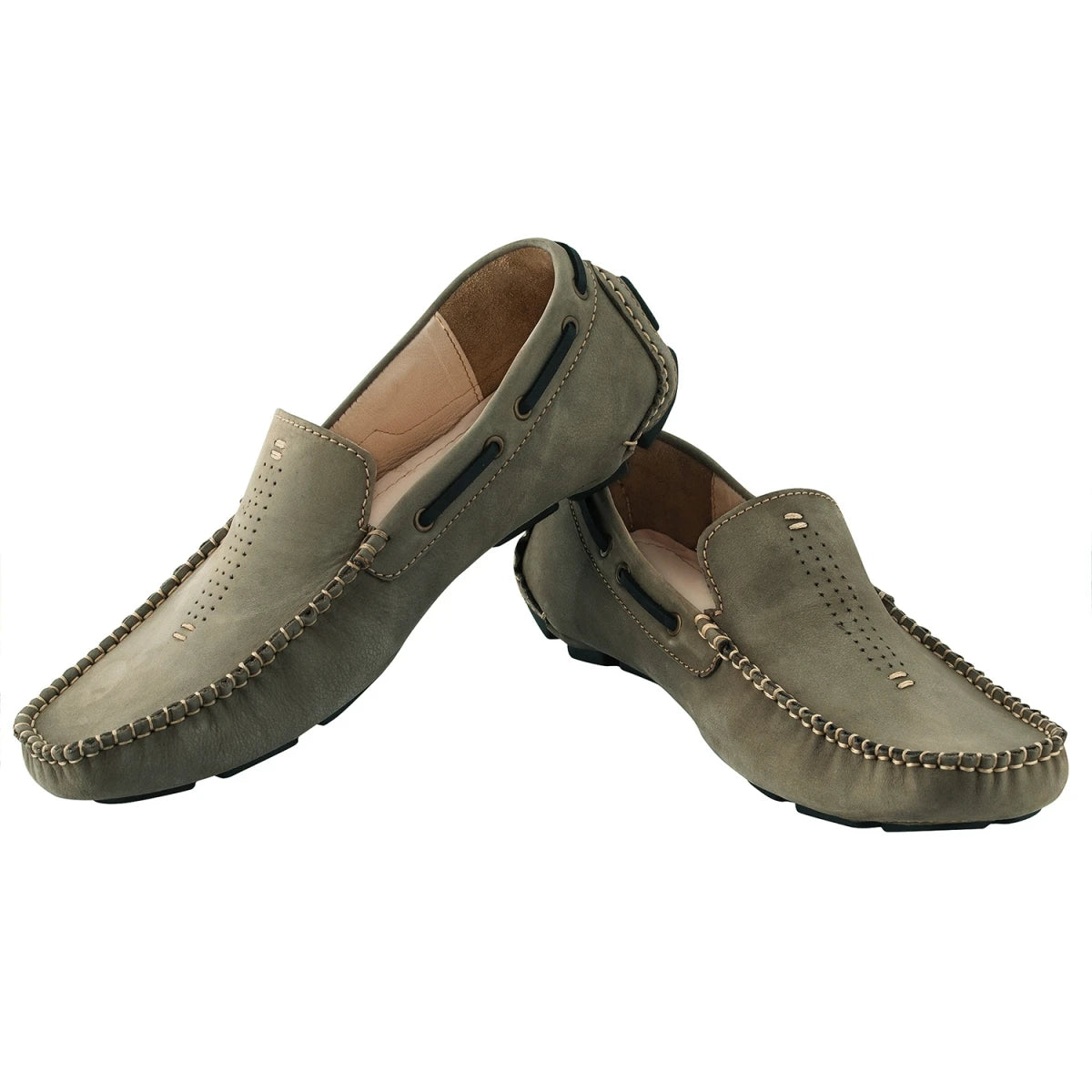 Pure Leather Olive-Green Driving Shoes - STN2347NUOLV