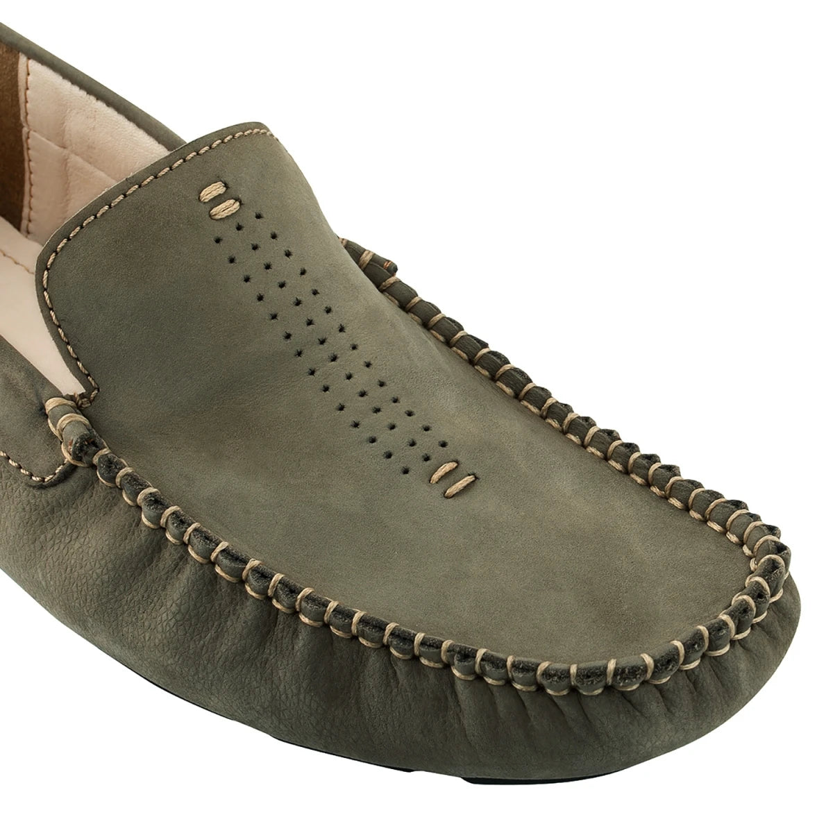 Pure Leather Olive-Green Driving Shoes - STN2347NUOLV