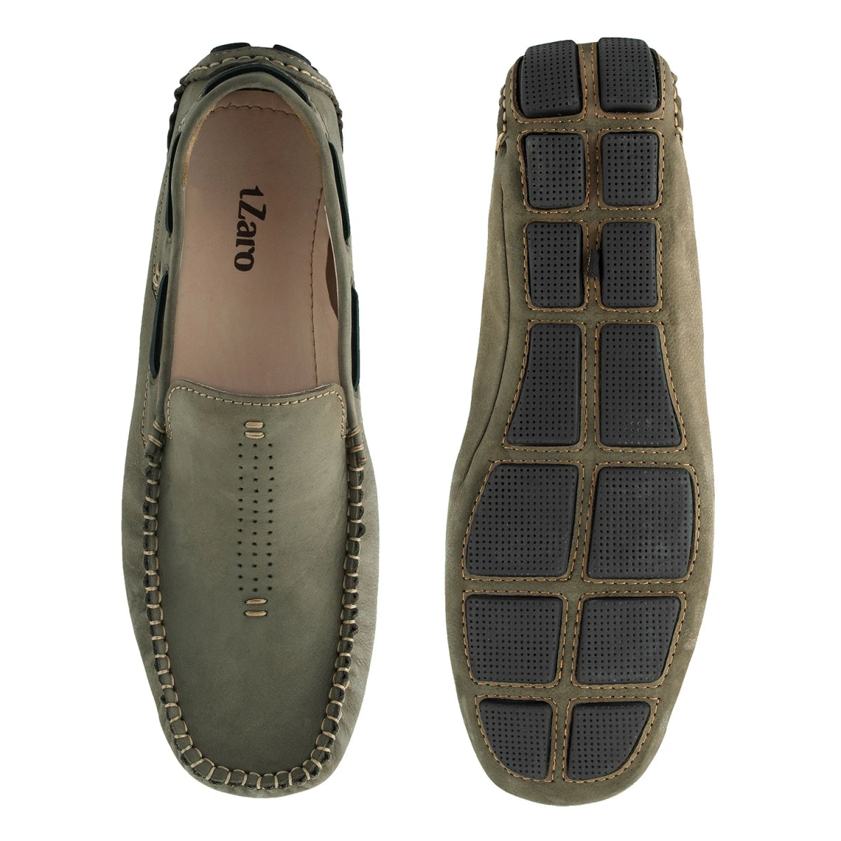 Pure Leather Olive-Green Driving Shoes - STN2347NUOLV