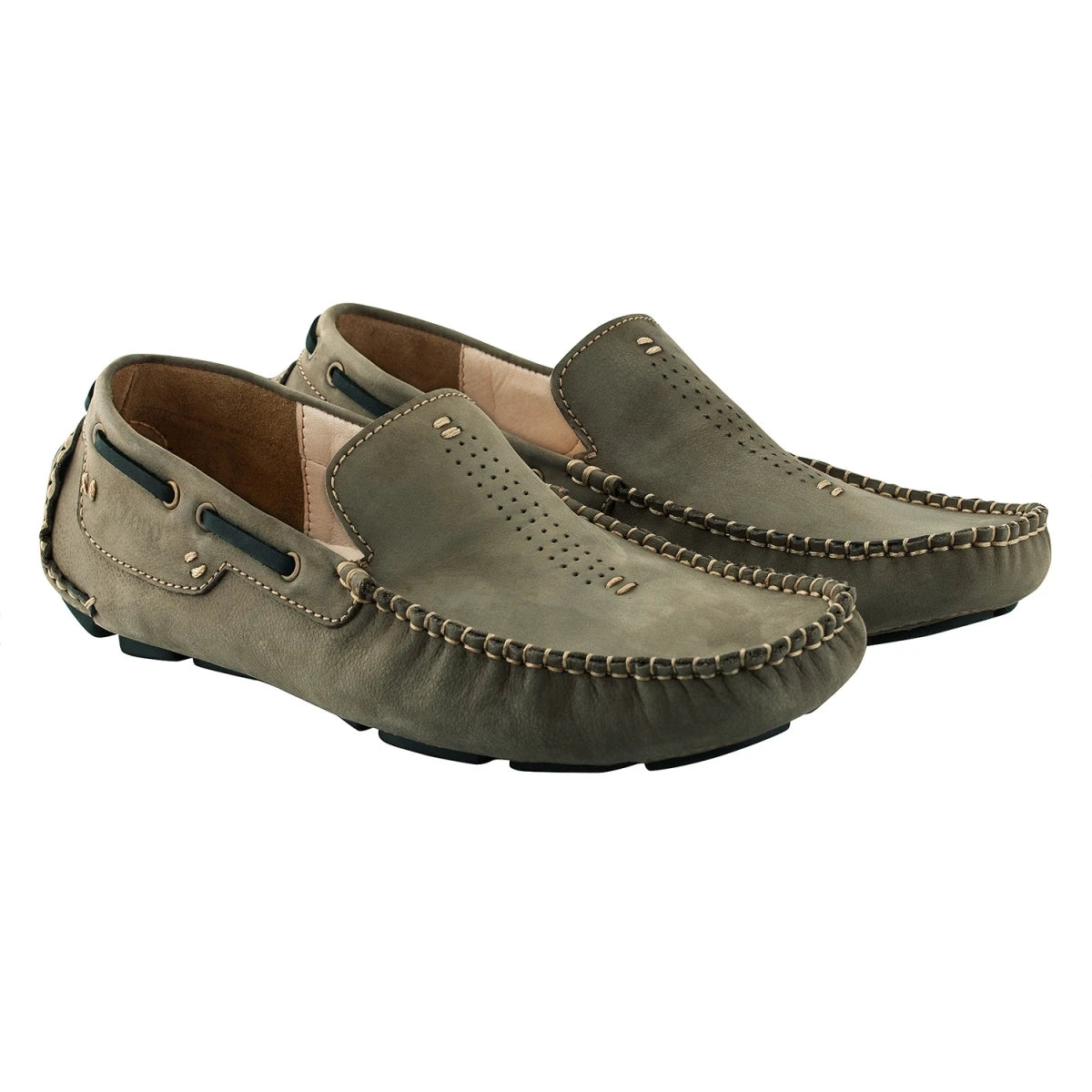 Pure Leather Olive-Green Driving Shoes - STN2347NUOLV