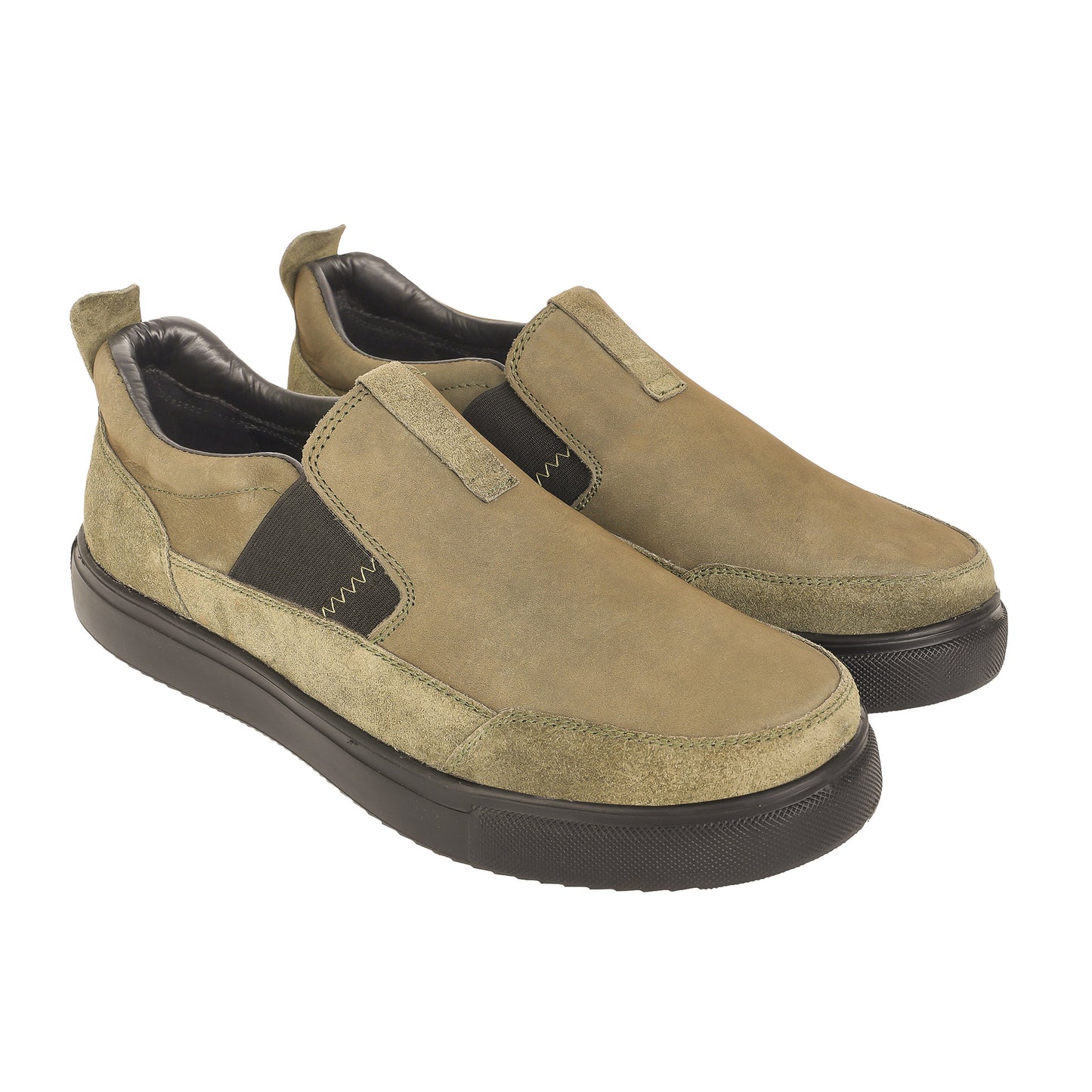 Pure Leather, Light Weight Olive-Green Sneakers - Omura, TZCRT913OLV
