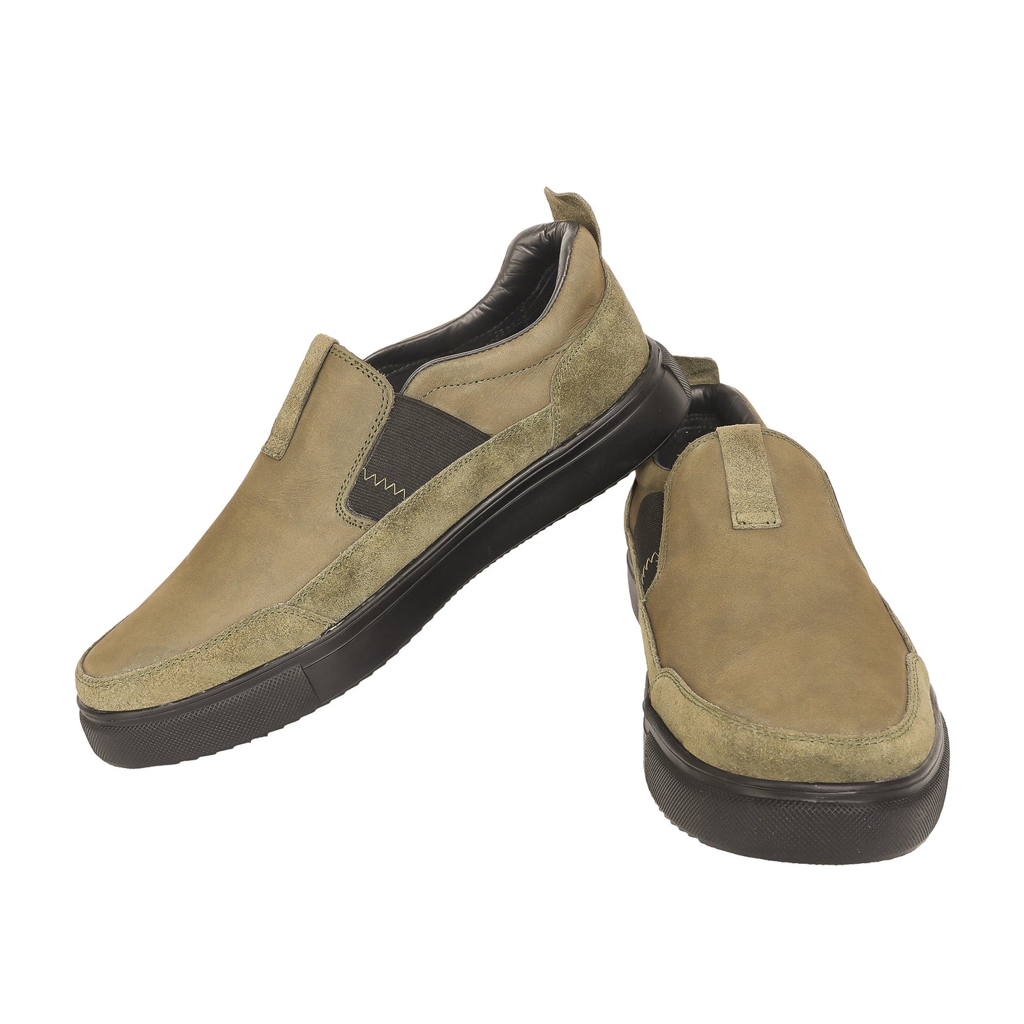 Pure Leather, Light Weight Olive-Green Sneakers - Omura, TZCRT913OLV